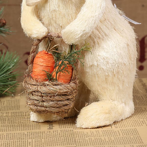 Straw Bowknot Bunny with Carrot Basket Artificial Standing Rabbit for Dol