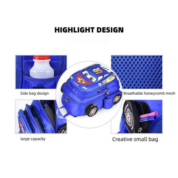 Educational Backpack with Vehicles for Children - Luminous School Bag with Car Print - HK819