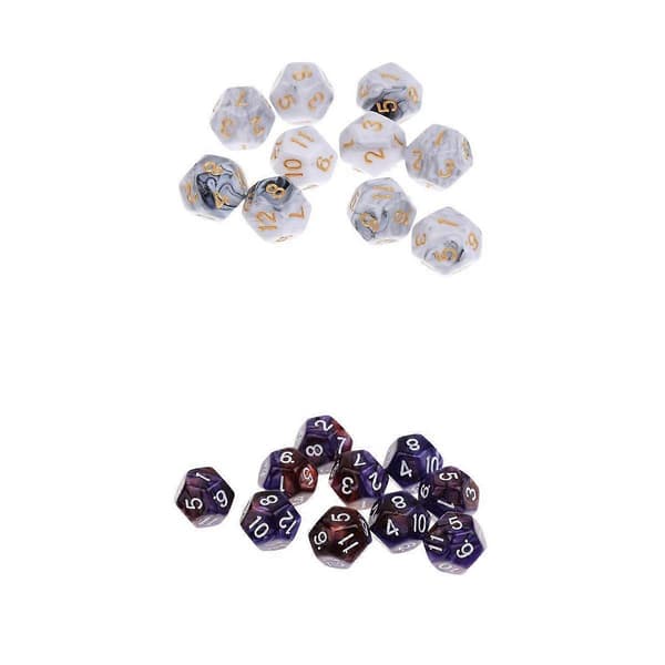 20x dobbeltfarvede 12-sidede polyedriske D12 til festartikler
