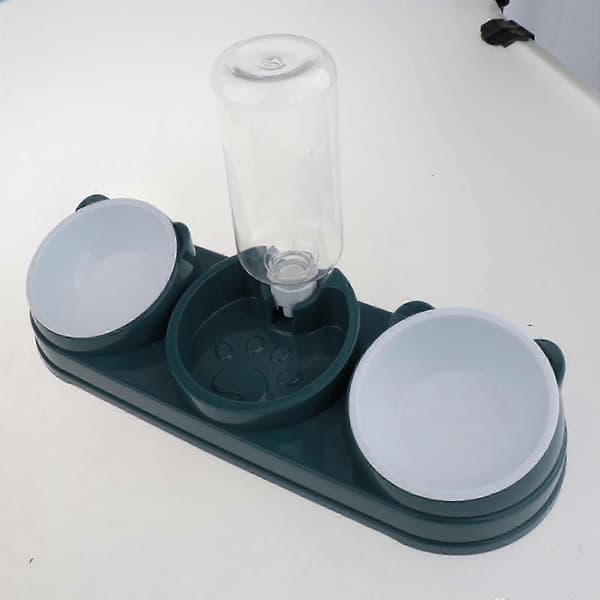 Forhøjet foderstation til kæledyr med automatisk vanddispenser, tør- og vådfoderskåle, væltesikkert design, sort Black
