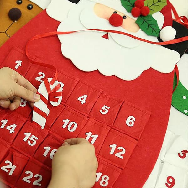 Julekalender med julemand, snemand og rensdyr til nedtælling B