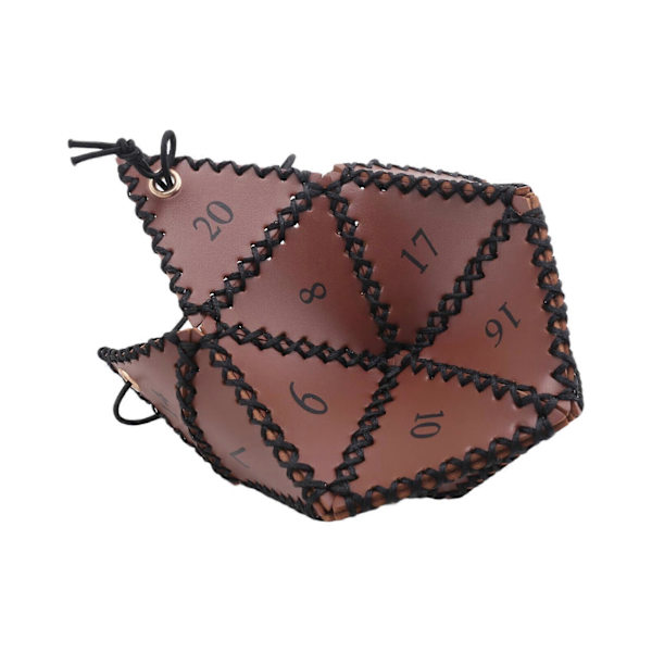 PU læder D20 terningepose, polyhedral terningepung bærbar snørepose til RPG, spil, DND terningepose, brun