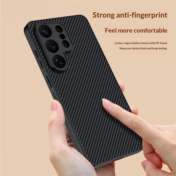 Samsung Galaxy S26 Ultra Cover Læder Kulfiber Tekstur Sort 60
