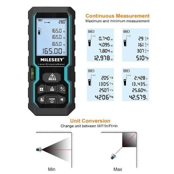 Laser Distance Meter 50M with Digital Angle Display, Electronic Level Control Infrared Rangefinder