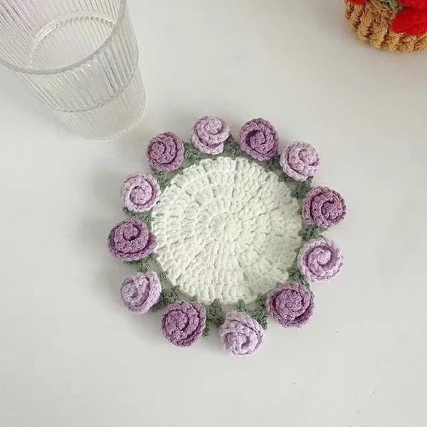 DIY Hæklesæt Rosebuket Hæklede Brikker Startpakke Blomsterbrik Hæklesæt til Håndarbejde Tågeblå rose Haze blue rose