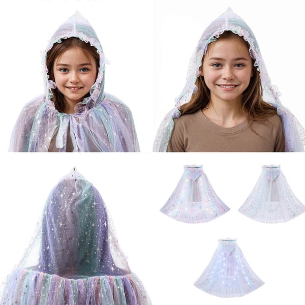 Prinsessekappe med LED-lys Halloween-kappe med hætte Halloween-kostumekappe lysende kappe til fest hvid White