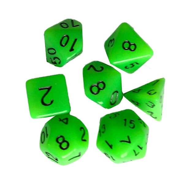 7-delt lysende terningesæt polyhedrale terninger til Dungeons & Dragons RPG bordspil Green noctilucent