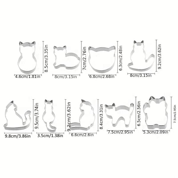 9-piece set, cat-themed cookie mold, stainless steel animal cookie cutter, suitable for DIY baking, versatile kitchen tool