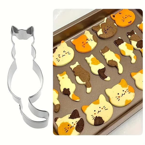 9-piece set, cat-themed cookie mold, stainless steel animal cookie cutter, suitable for DIY baking, versatile kitchen tool