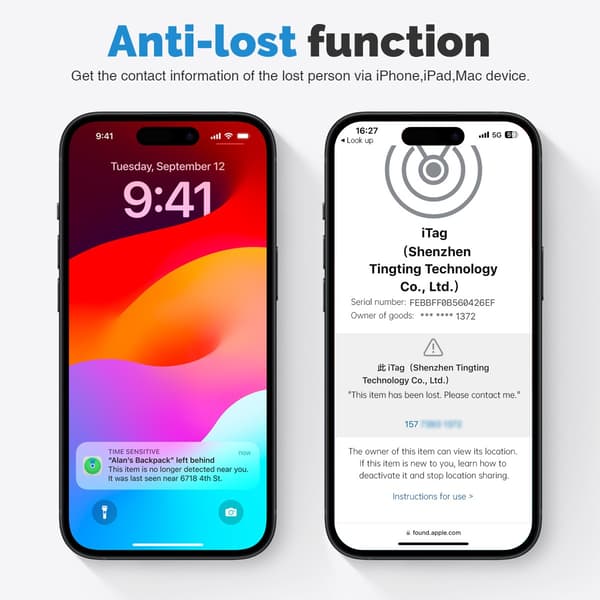 Bluetooth Anti-Lost Tracker Hvit - Nøkkelholder, Artikkel Lokalisator, Kompatibel med iOS & Android