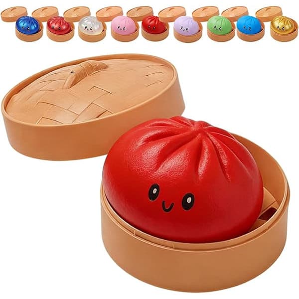 Glitter Dumpling, Glitter Dumpling Squishy med æske, Dumpling Sensorisk Klemmelegetøj til Stresslindring Solid Rød Solid Red