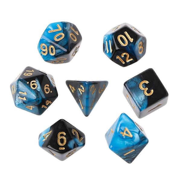 7 stk/sett akryl polyhedrale terninger for TRPG brettspill D4-D20 Blå silver