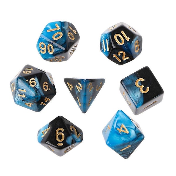 7st/Set Akryl Polyhedral Tärningar För TRPG Brädspel D4-D20 Blå silver