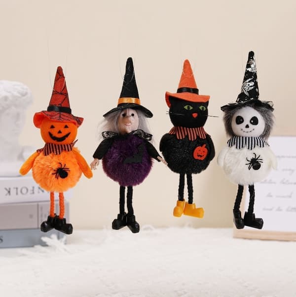 Halloween-ophæng, græskar, heks og sort kat-pynt, 4 stk.