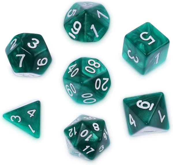 7-delt DND terningesæt til Dungeons & Dragons, lilla tåge flersidede terninger RPG rollespil bordspil (mørkegrøn)