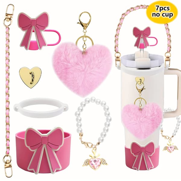 Romantic Accessory Set, for Stanley Cup Tumbler 40oz 30oz (Pink)