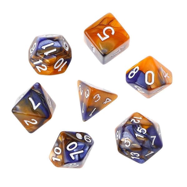 7 stk/sett akryl polyhedrale terninger for TRPG brettspill D4-D20 Blå silver