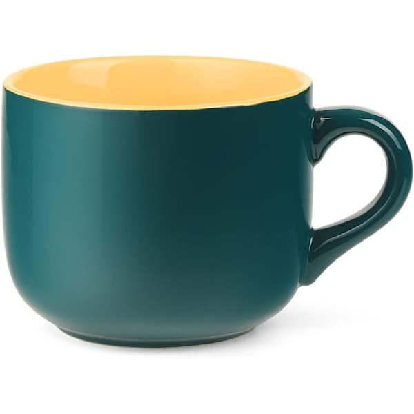 Stor keramisk kaffemugg, stor tekopp för kontor och hem, diskmaskins- och mikrovågssäker (mörkgrön)