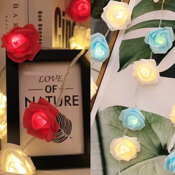LED Rose String Lights Romantisk Simulering Rose Flower Fairy Lights For Holiday Eldsteder Blue White