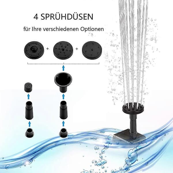 Solarfontän med 7 sprayeffekter, 150L/h solcellsdriven vattenpump för trädgården