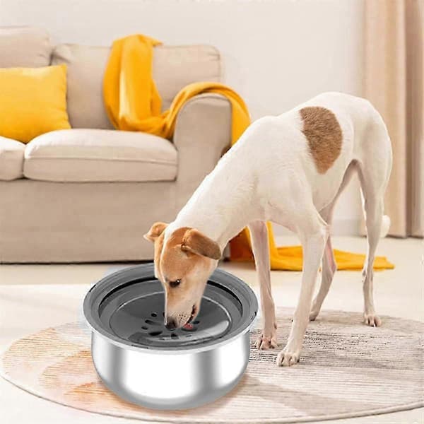 Hundevandskål 4,3L Spildfri hundeskåle i rustfrit stål, langsom vanddispenser, spildsikker vandskål til hunde silvergrå