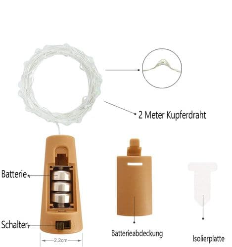 kolpop 12-pakkaus pullonkaulavalot, 2 m 20 LED-lasipullavalot kuparilangalla