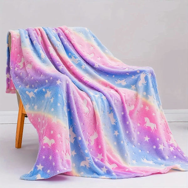 Lysende Tæppe Blødt Fluffy Selvlysende Tæppe Søde Enhjørninger Selvlysende Børnetæppe til Sofaseng Bil 70x100cm