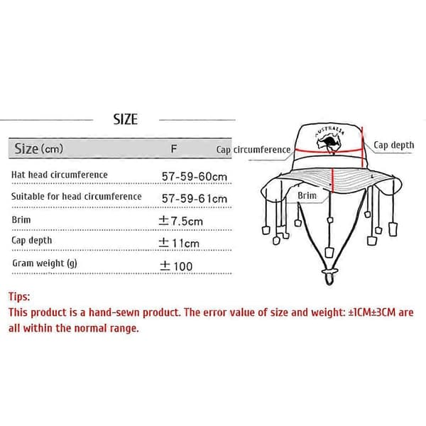 Australsk hat med kork til voksne, udklædningshat, festtilbehør, Australien-dag hat 57cm/59cm/61cm