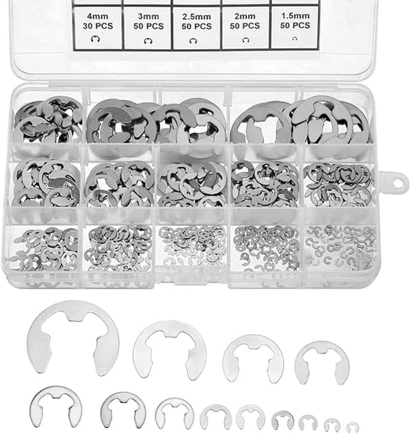 Låsringar, 400 st 1,5-15 mm E-clips i rostfritt stål med förvaringsbox, låsringssortiment, intern låsring, extern E-clip