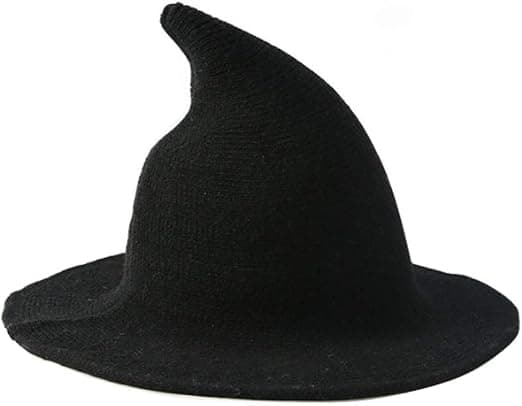 Heksehat til kvinder med foldbar skygge, strikket, til Halloween-kostume