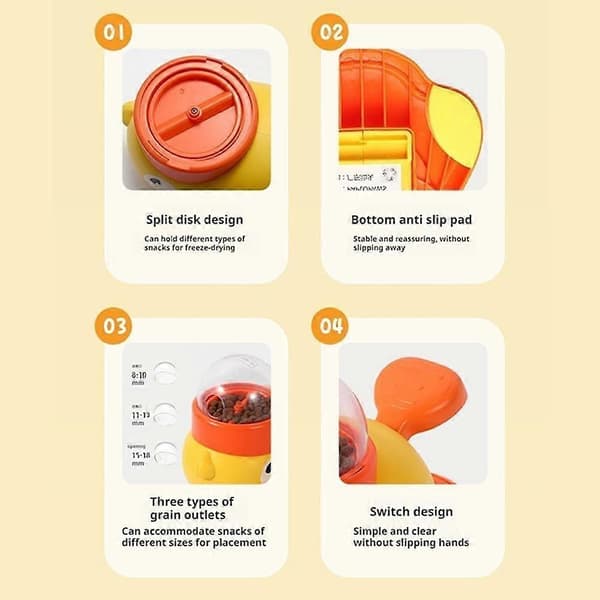 Hundepuslespil-foderautomat, interaktiv godbidsdispenser til hunde, tegneserie-and-design, mental stimulering, holdbart materiale, snack-berigelse