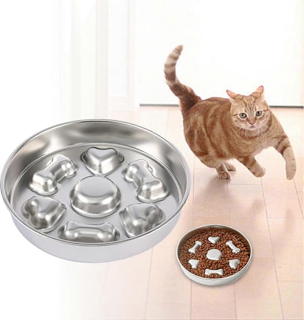 Slow-feeder hundeskål i rustfrit stål med anti-slugningsdesign til katte og hunde