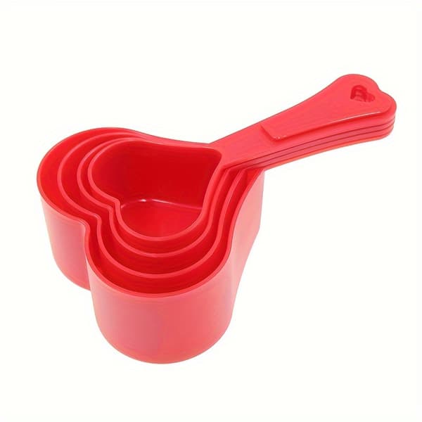 Sett med 4 hjerteformede målekopper og skje for kaffe, medisinpulver, 60 ml til 250 ml plast