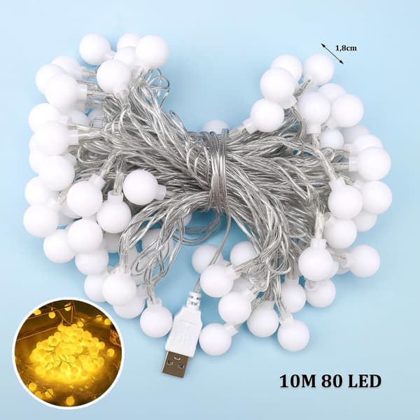Lyslenke, USB-drevet, 10 meter, 80 varmhvite LED-er, konstant lys