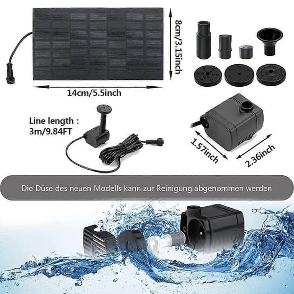 Solarfontene med 7 sprayeffekter, 150L/t Solcellevannpumpe for hage