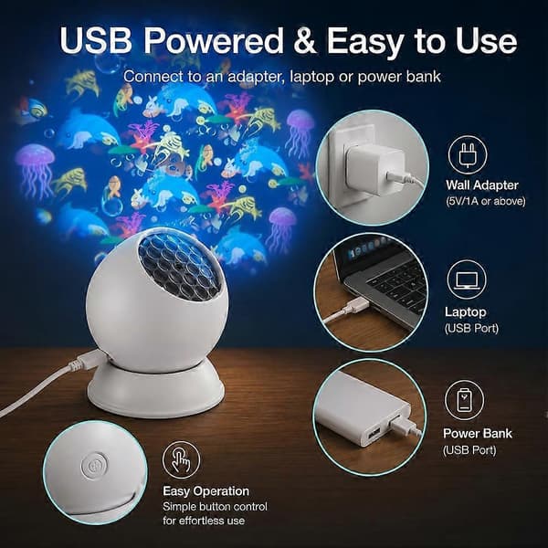 Stjerneprojektor Galaxy Natlampe, LED Ocean Wave Projektor 360 Roterende til Børneværelse Loftindretning Gave