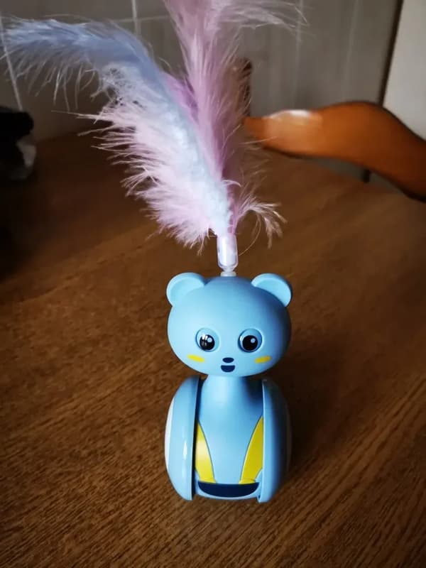 Kattelegetøj Rullende Teaser Fjerstav Roterende bold blå blue feather