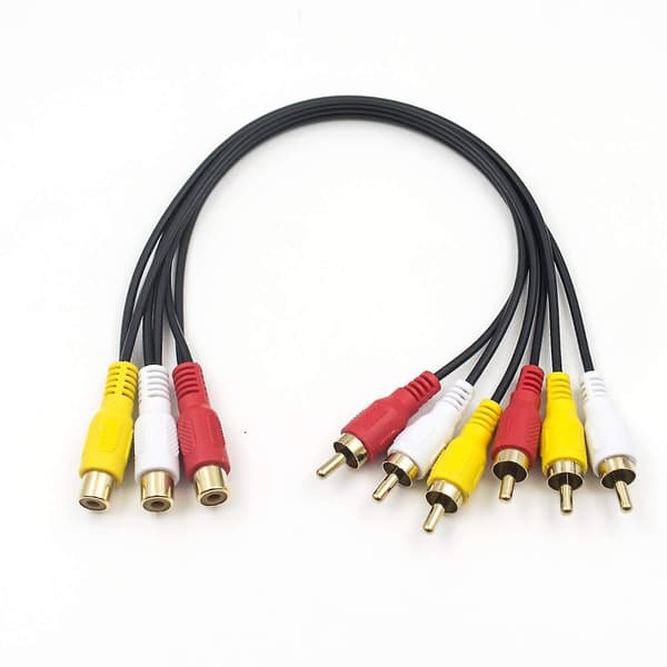 RCA-splitterkabel, 3 RCA-hunn til 6 RCA-hann AV-lyd-videoadapterkabel