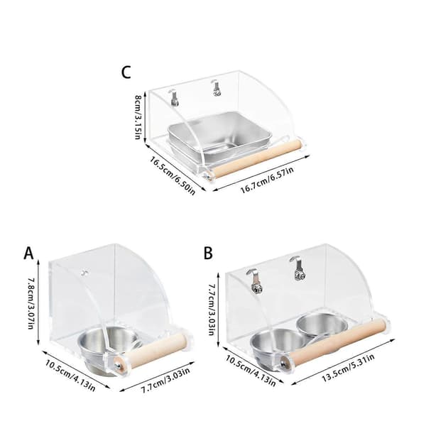 Foderautomat til fugle i akryl og rustfrit stål med spildsikkert design til små og mellemstore fugle Large bowl