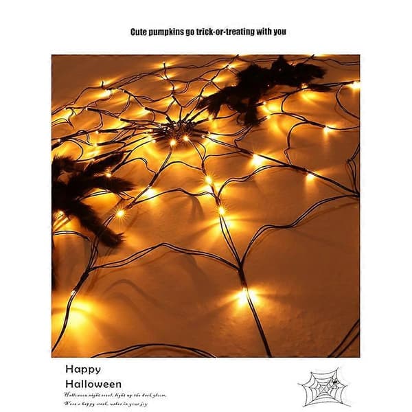 70 LED Halloween edderkoppespind-lys med batteriboks, 8 tilstande, feststemningslampe, uden edderkop Multicolor Purple