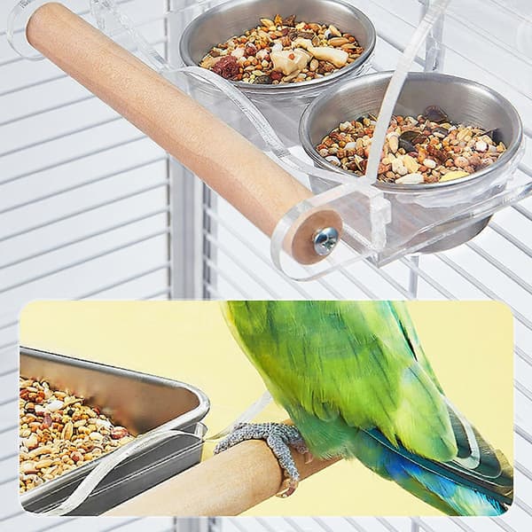 Foderautomat til fugle i akryl og rustfrit stål med spildsikkert design til små og mellemstore fugle Large bowl