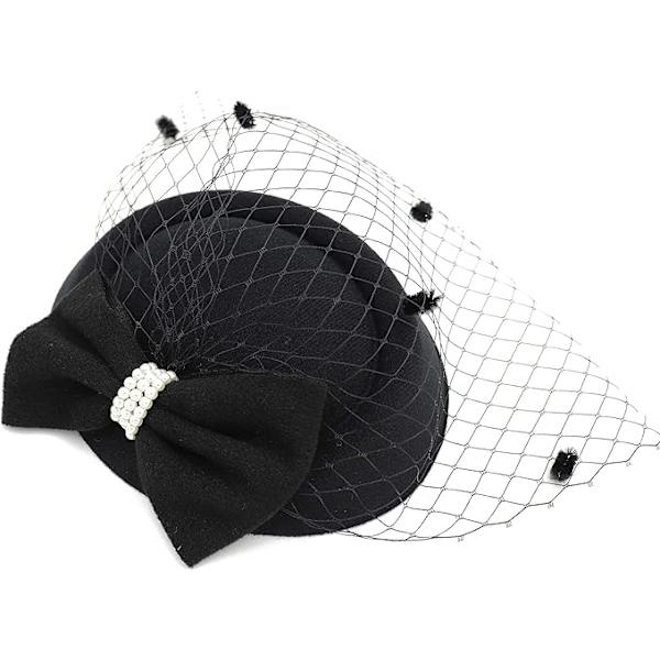Hatt med sløjfe til kvinder, Pillbox-model, Bryllup, Te-fest