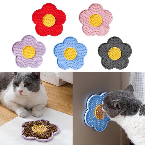 Slikkemåtte til katte og hunde, blomsterformet med sugekop, silikone-fodermåtte, lyserød Pink