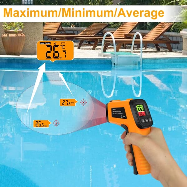 HOTUT Infraröd Termometer -50℃ ~ 550℃ (-58°F ~ 1022°F), Beröringsfri Lasertermometerpistol LCD Bakgrundsbelyst Digital Display Justerbar Emissivitet för Matlagning Basic Model