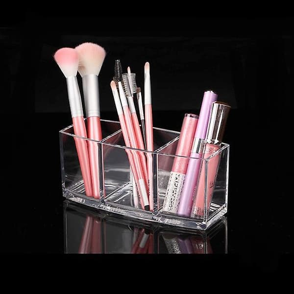 3-slots akryl makeupbørsteholder, make-up børsteholder kop, makeupbørsteetui til opbevaring og sortering