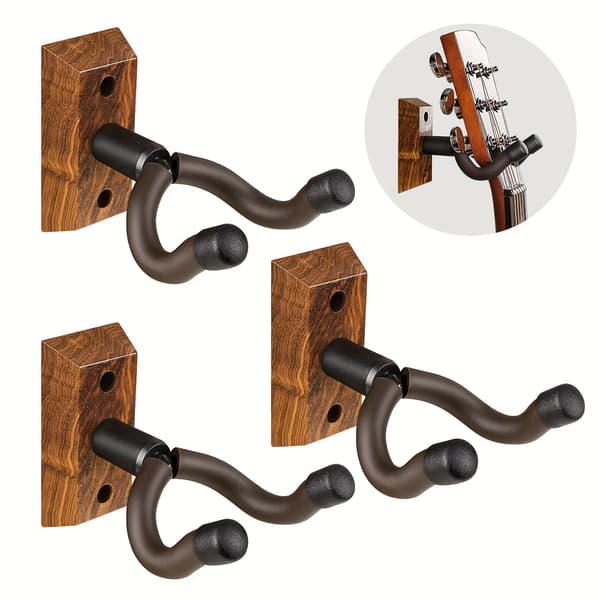 Gitarrväggfäste med roterande krokar, lämpligt för alla storlekar av gitarrer, zebraträ gitarrväggfäste, kompatibelt med Zebra wood three pack