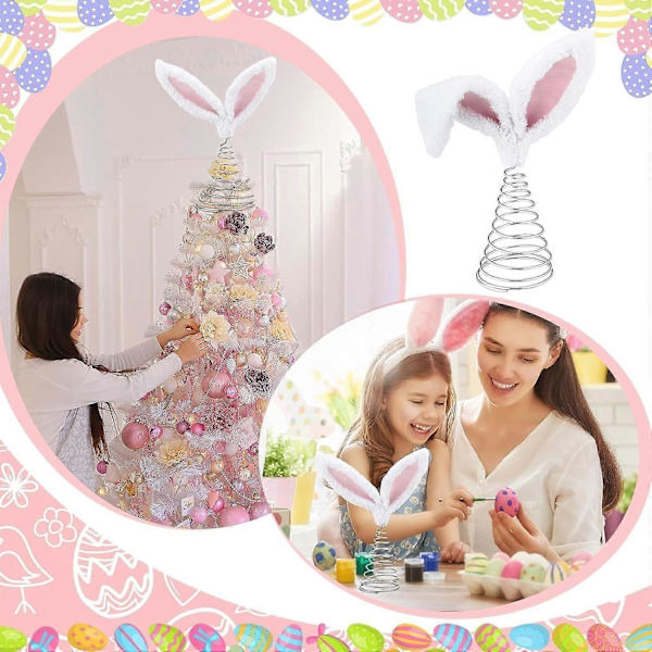 Feather Tree Topper Rabbit Ear Tree Topper Plush Rabbit Easter Tree Top with Metal Spiral Base Compatible with Festive Decoration
