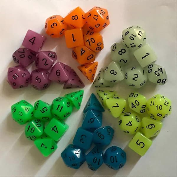 7-delt lysende terningesæt polyhedrale terninger til Dungeons & Dragons RPG bordspil Green noctilucent