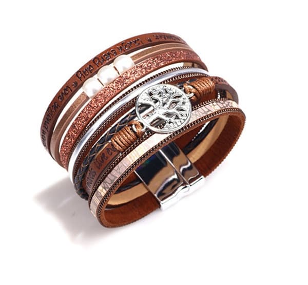 Kvinde & Pige Livets Træ Læderarmbånd Multi-Layer Wrap