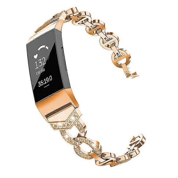 Strassdekoreret erstatningsarmbånd i aluminiumslegering til Smartwatch Fitbit Charge 6 5 - Pink g